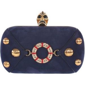 Alexander McQueen navy suede Nautical Crystal-embellished Skull Box Clutch